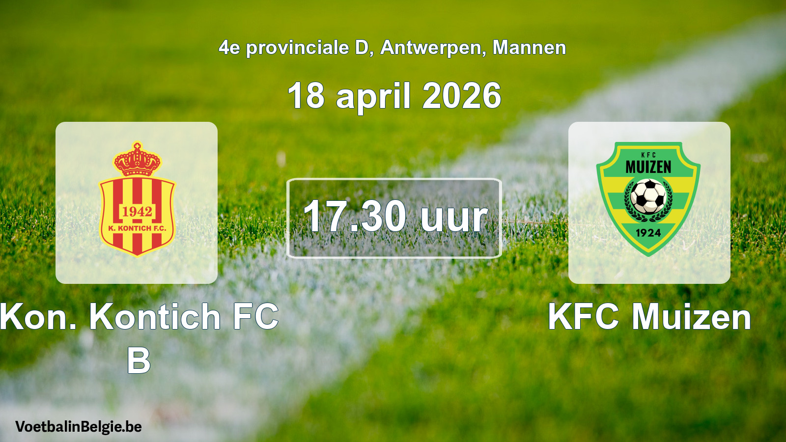 Scheduled match men football: Kon. Kontich FC B - KFC Muizen (18 April 2026)