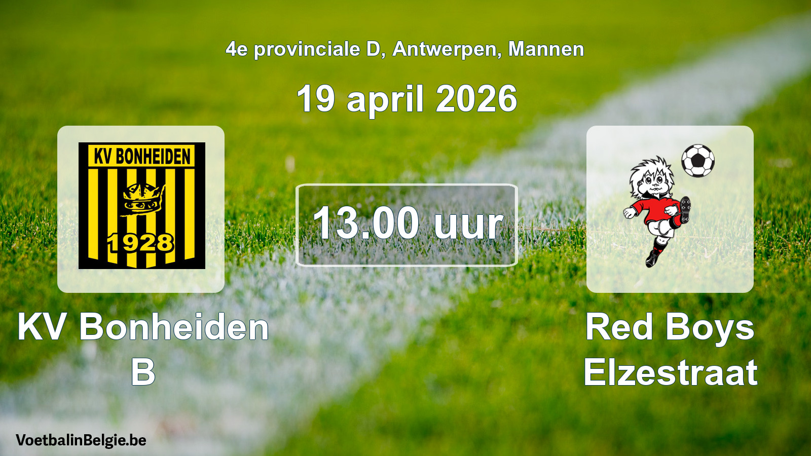 Geplantes Spiel männer-Fußball: KV Bonheiden B - Red Boys Elzestraat (19 April 2026)
