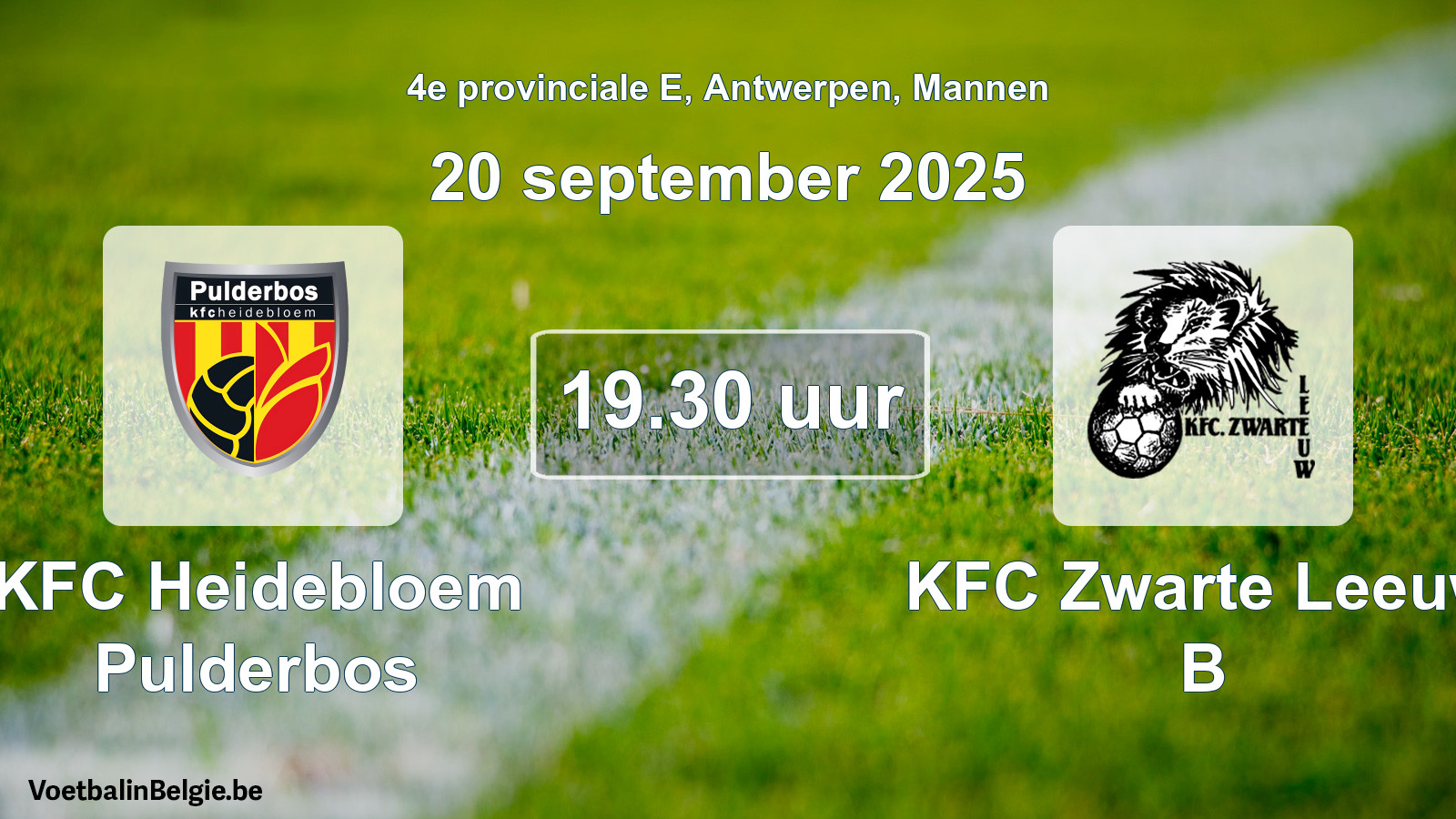 Scheduled match men football: KFC Heidebloem Pulderbos - KFC Zwarte Leeuw B (20 September 2025)