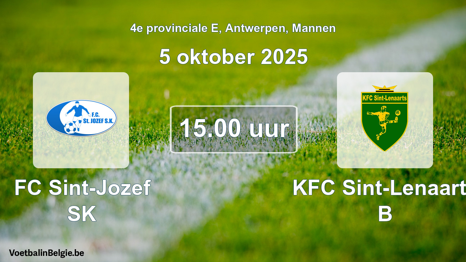 Scheduled match men football: FC Sint-Jozef SK - KFC Sint-Lenaarts B (5 October 2025)