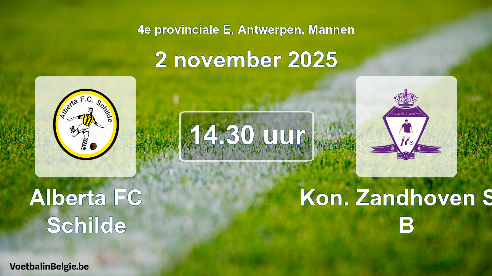 Scheduled match men football: Alberta FC Schilde - Kon. Zandhoven SK B (2 November 2025)