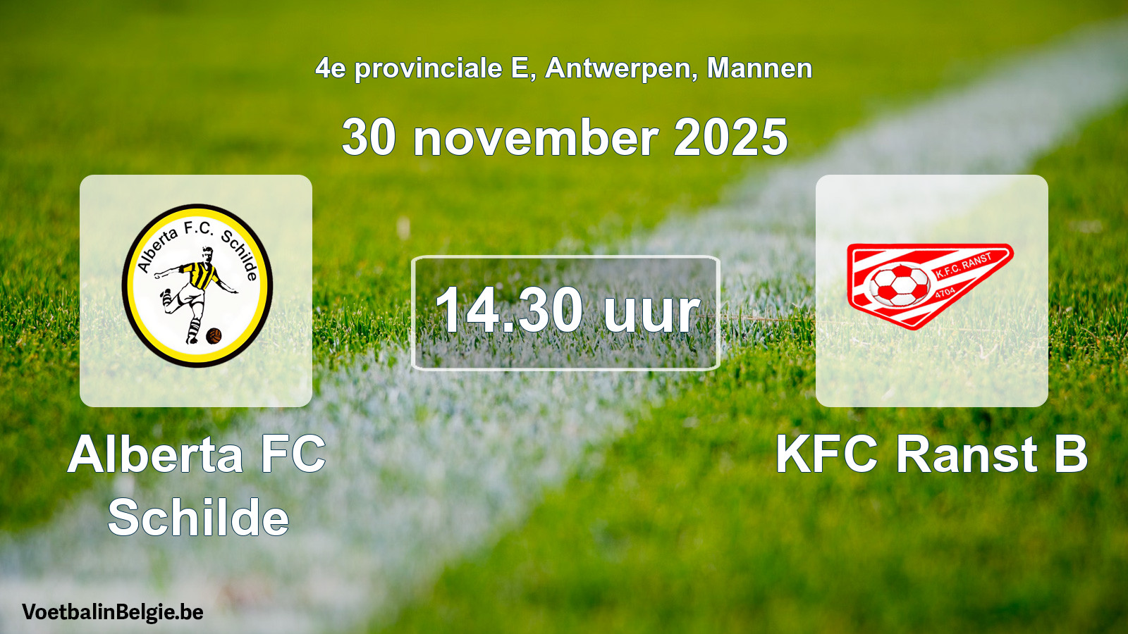 Scheduled match men football: Alberta FC Schilde - KFC Ranst B (30 November 2025)