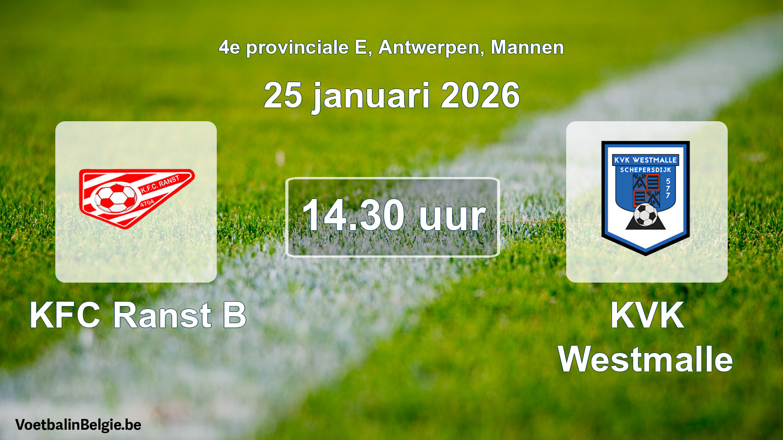 Scheduled match men football: KFC Ranst B - KVK Westmalle (25 January 2026)