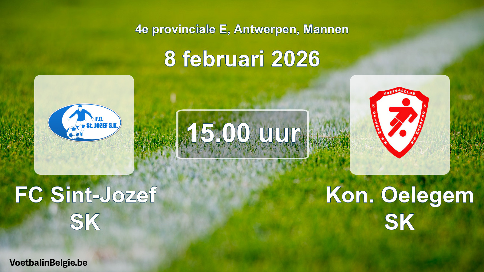 Scheduled match men football: FC Sint-Jozef SK - Kon. Oelegem SK (8 February 2026)