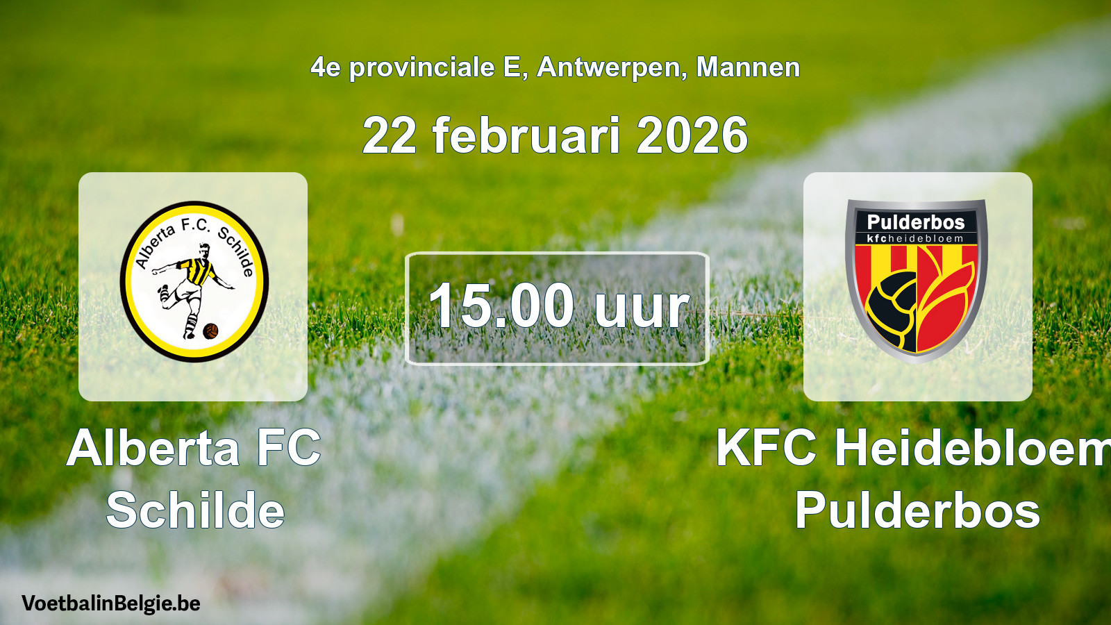 Scheduled match men football: Alberta FC Schilde - KFC Heidebloem Pulderbos (22 February 2026)