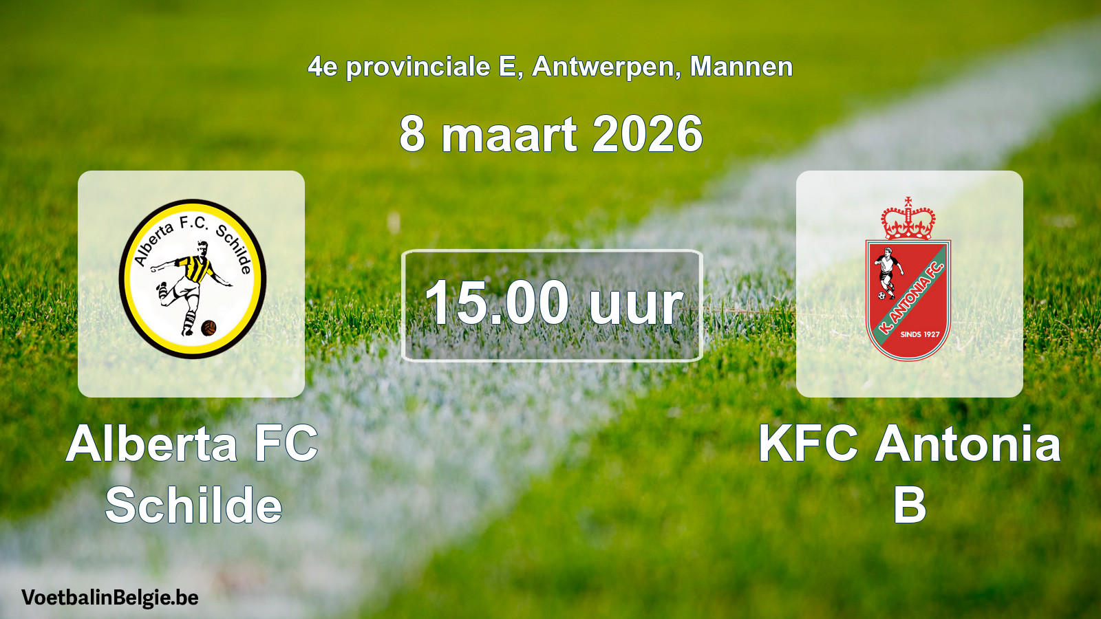 Scheduled match men football: Alberta FC Schilde - KFC Antonia B (8 March 2026)