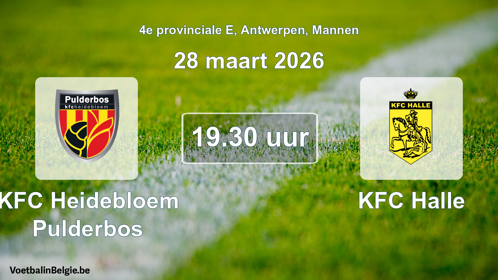 Scheduled match men football: KFC Heidebloem Pulderbos - KFC Halle (28 March 2026)
