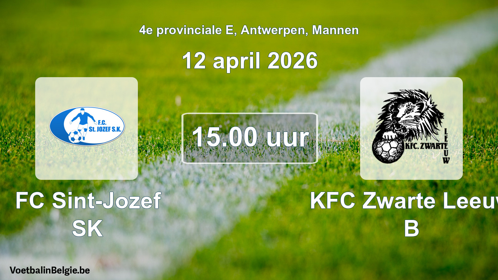 Scheduled match men football: FC Sint-Jozef SK - KFC Zwarte Leeuw B (12 April 2026)