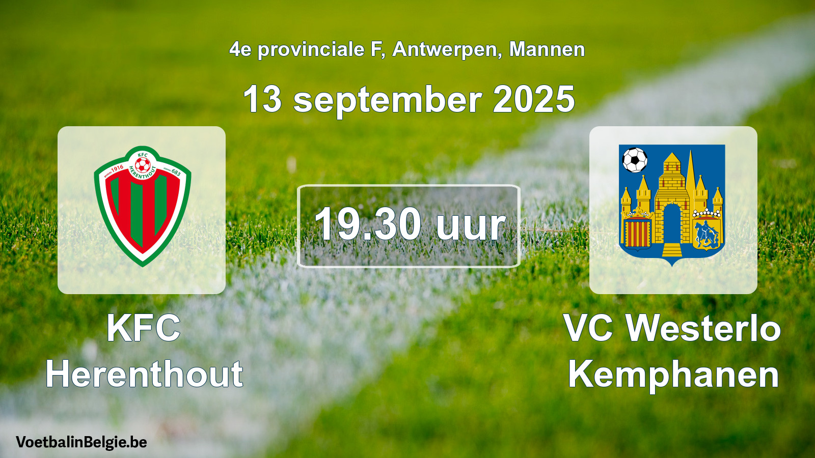 Scheduled match men football: KFC Herenthout - VC Westerlo Kemphanen (13 September 2025)