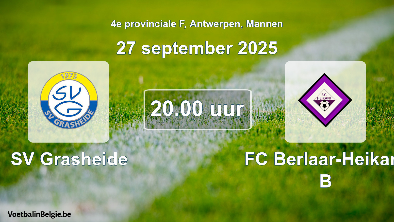 Scheduled match men football: SV Grasheide - FC Berlaar-Heikant B (27 September 2025)