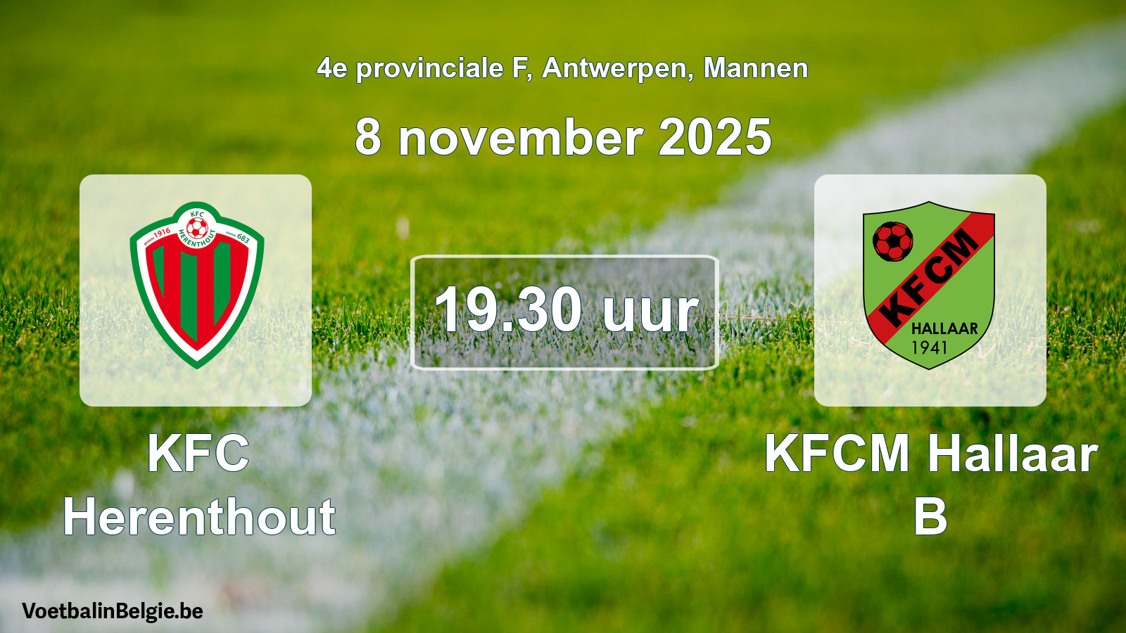 Scheduled match men football: KFC Herenthout - KFCM Hallaar B (8 November 2025)