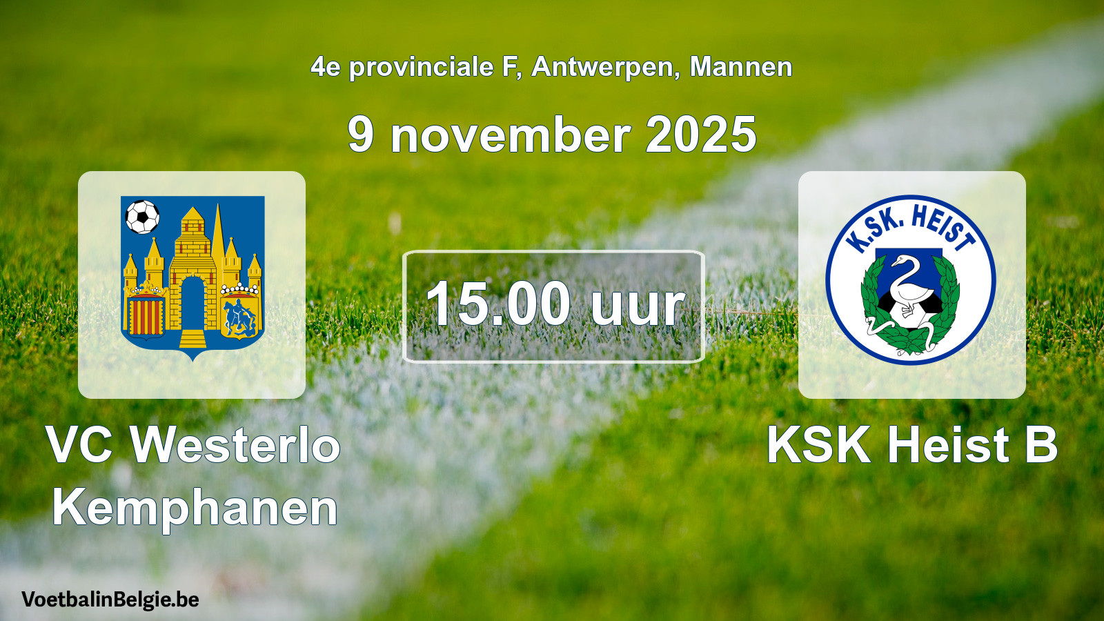 Scheduled match men football: VC Westerlo Kemphanen - KSK Heist B (9 November 2025)