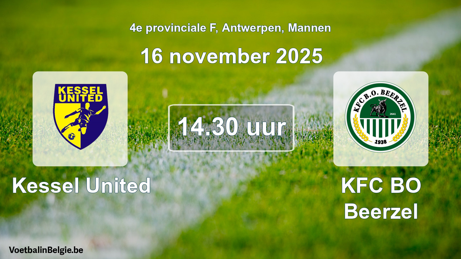 Geplande wedstrijd mannenvoetbal: Kessel United - KFC BO Beerzel (16 november 2025)