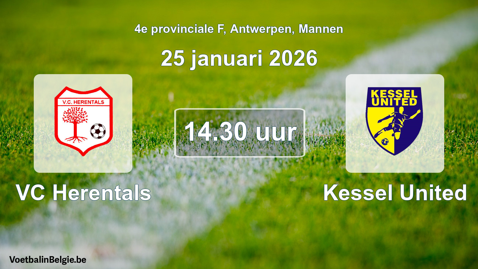 Match prévu football hommes: VC Herentals - Kessel United (25 janvier 2026)