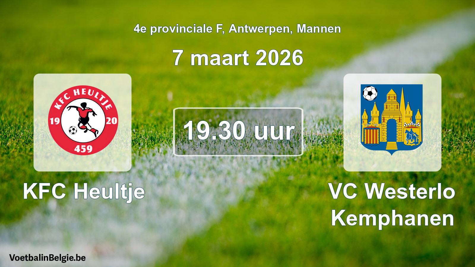 Scheduled match men football: KFC Heultje - VC Westerlo Kemphanen (7 March 2026)