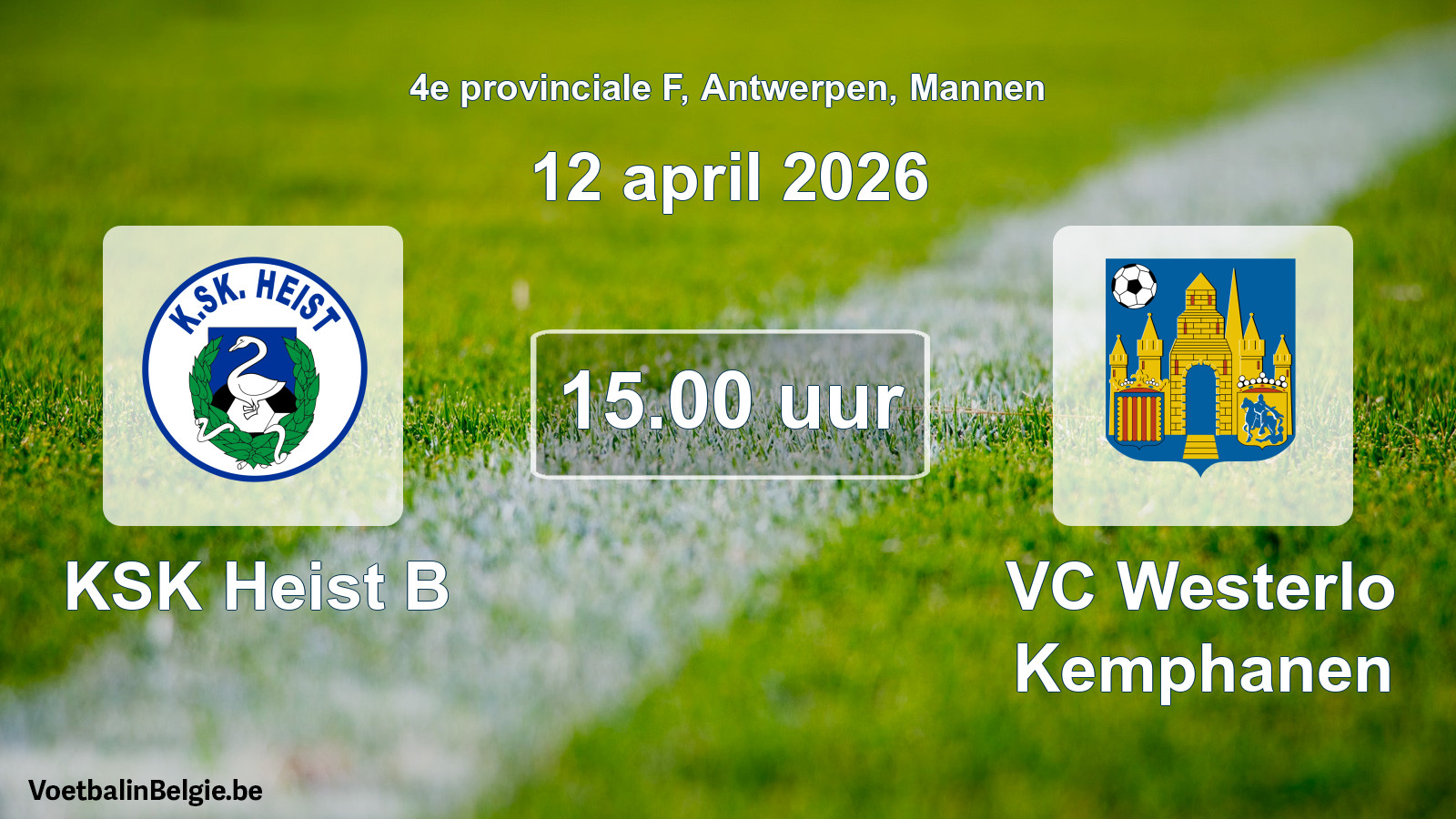 Scheduled match men football: KSK Heist B - VC Westerlo Kemphanen (12 April 2026)