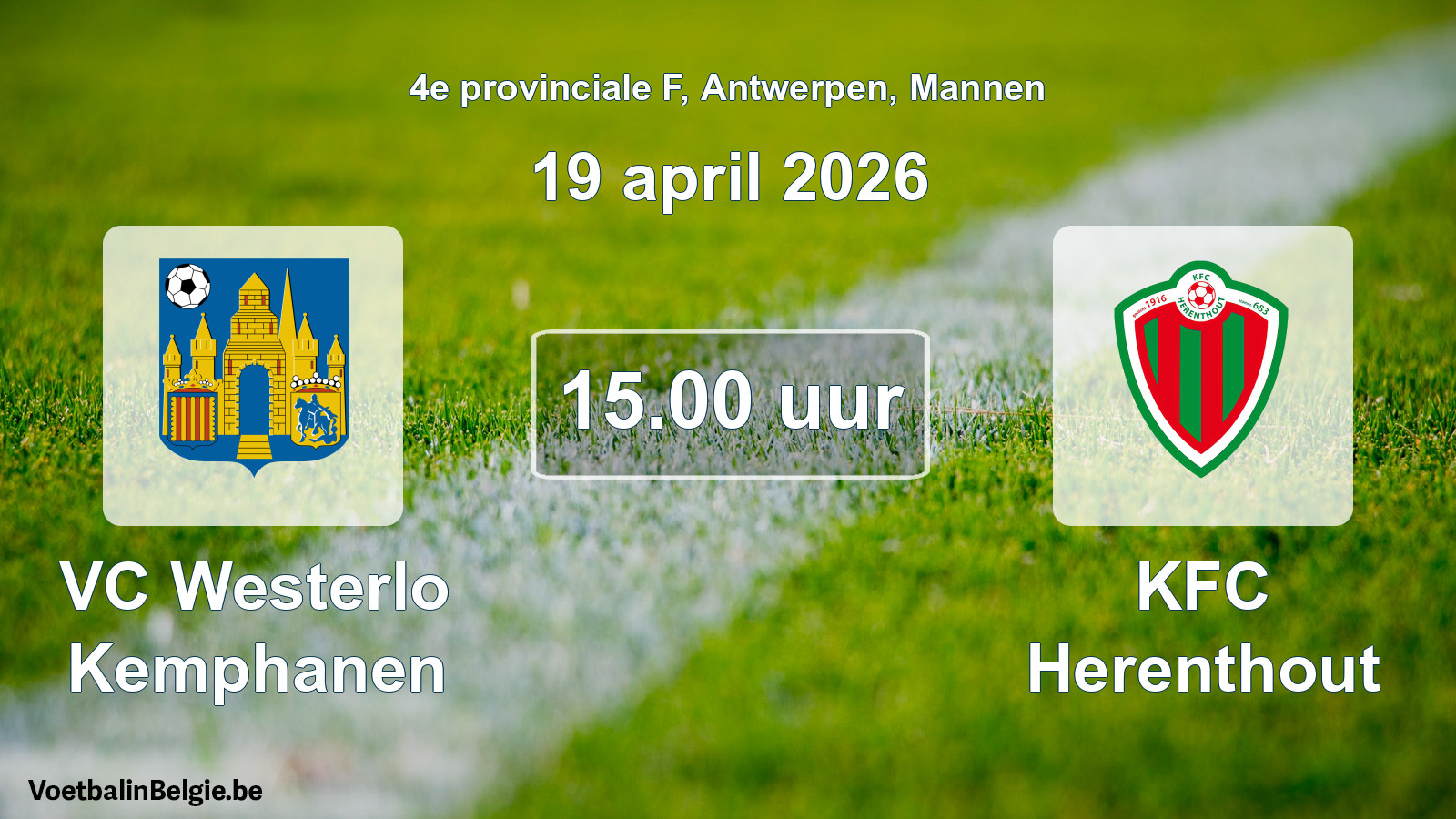 Scheduled match men football: VC Westerlo Kemphanen - KFC Herenthout (19 April 2026)