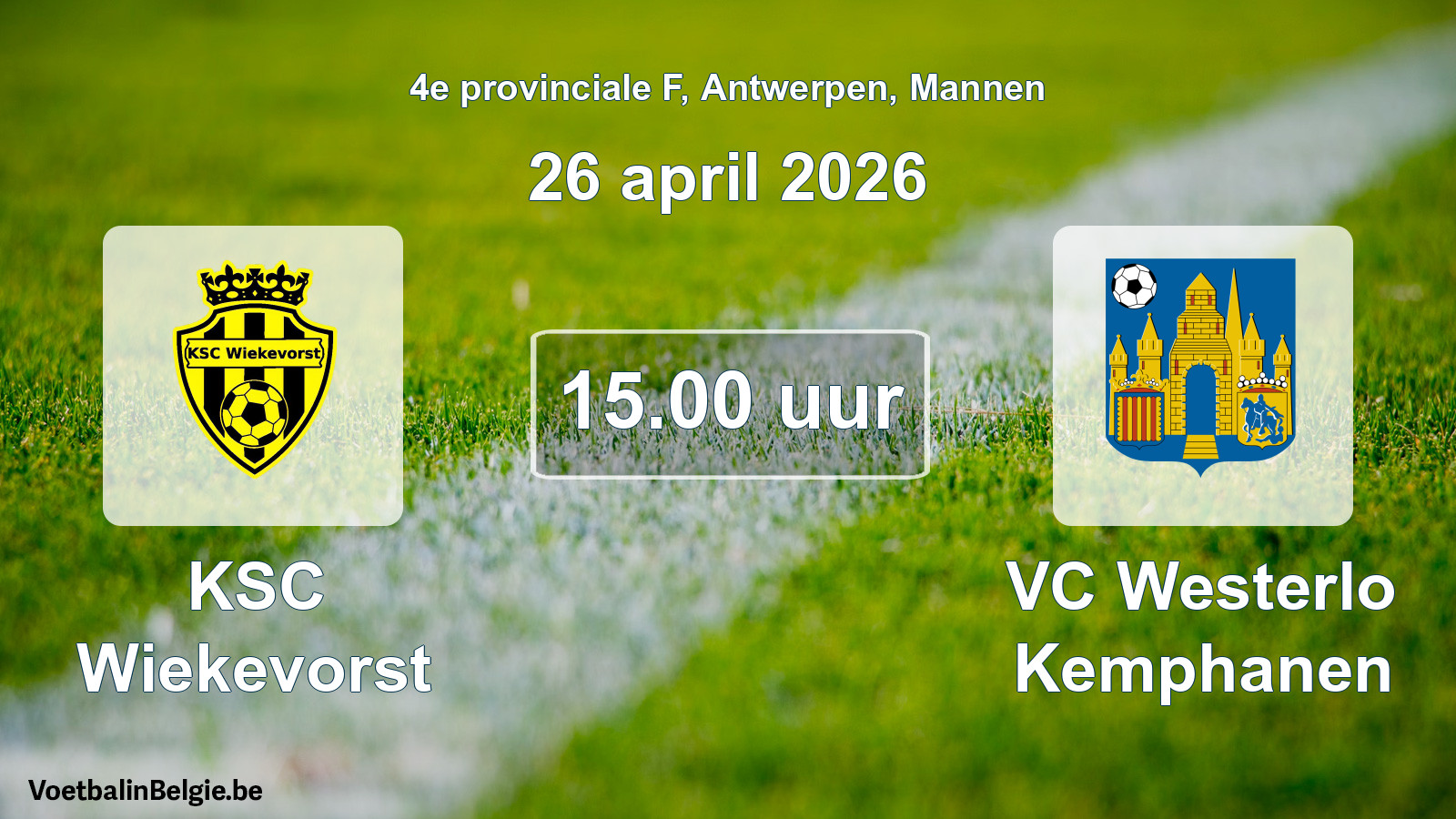 Scheduled match men football: KSC Wiekevorst - VC Westerlo Kemphanen (26 April 2026)