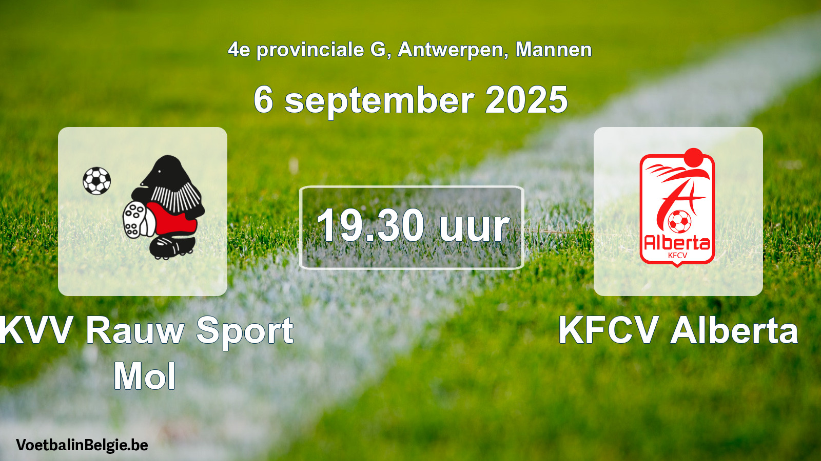 Geplande wedstrijd mannenvoetbal: KVV Rauw Sport Mol - KFCV Alberta (6 september 2025)