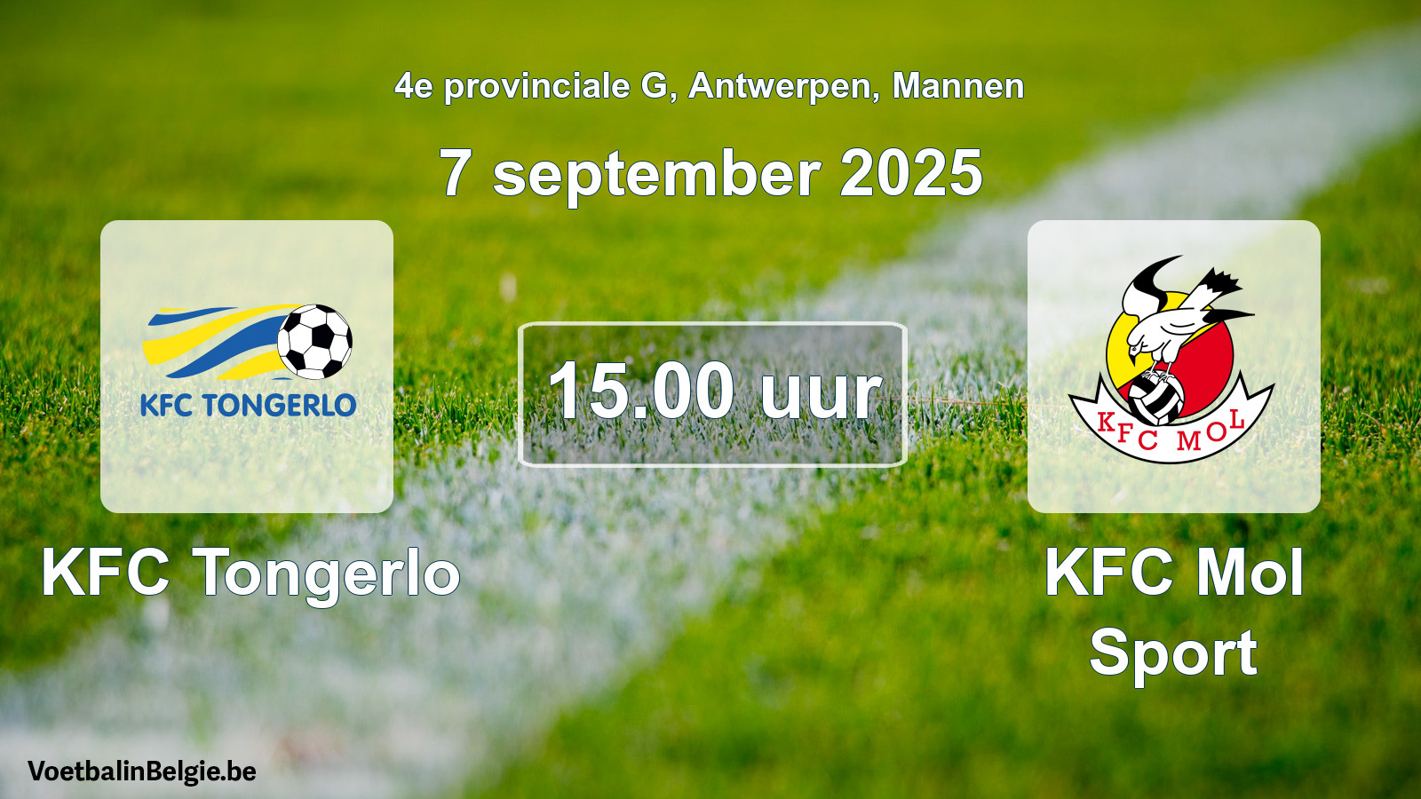 Scheduled match men football: KFC Tongerlo - KFC Mol Sport (7 September 2025)