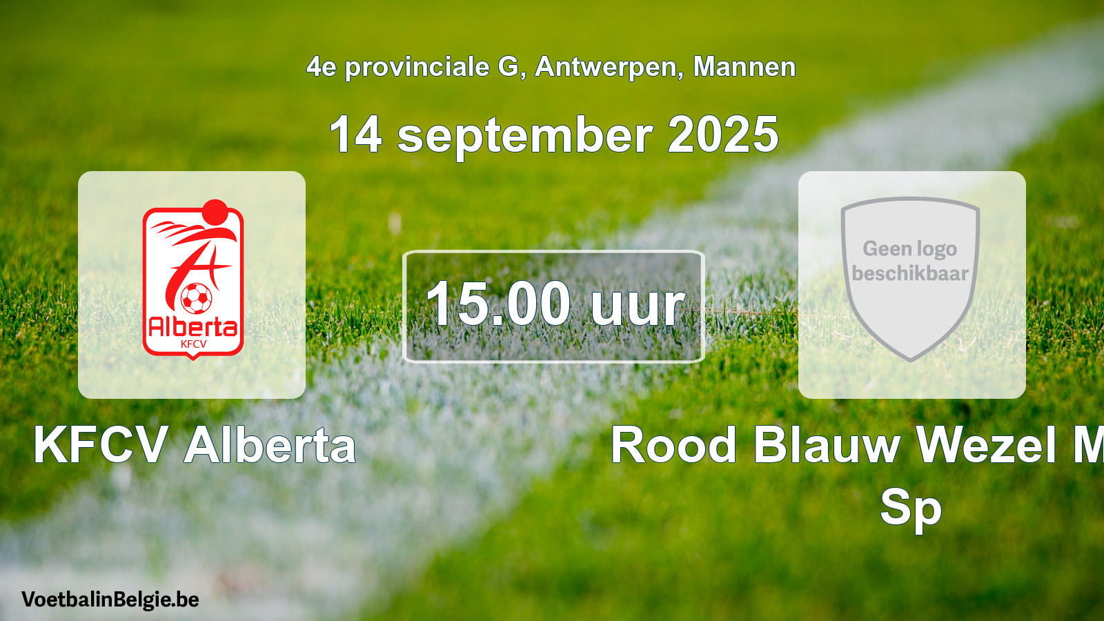 Scheduled match men football: KFCV Alberta - Rood Blauw Wezel Molse Sp (14 September 2025)