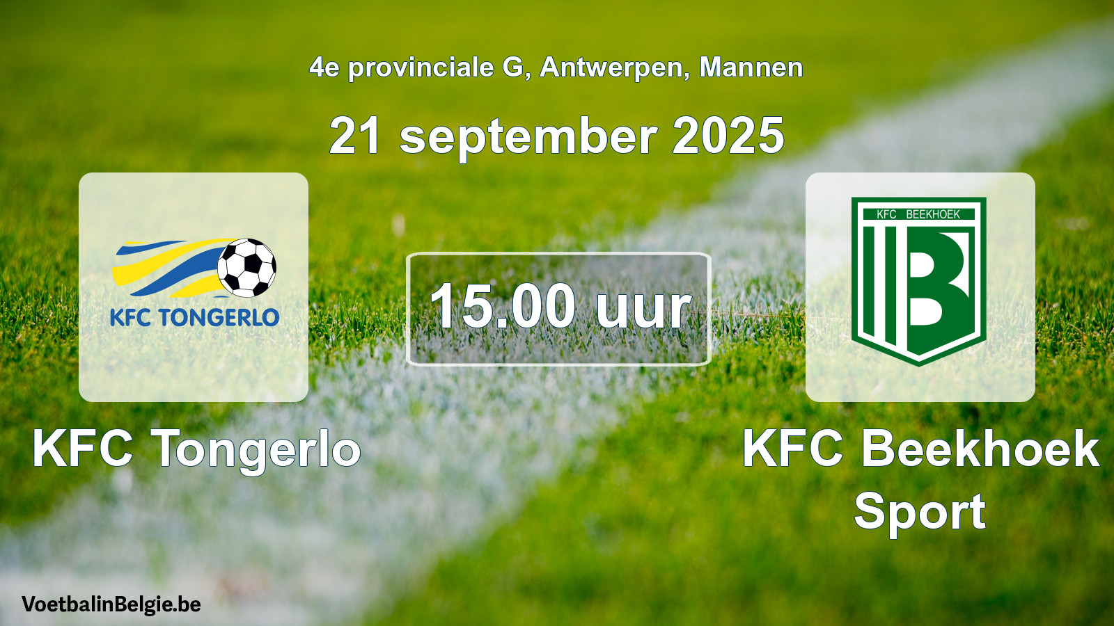 Scheduled match men football: KFC Tongerlo - KFC Beekhoek Sport (21 September 2025)