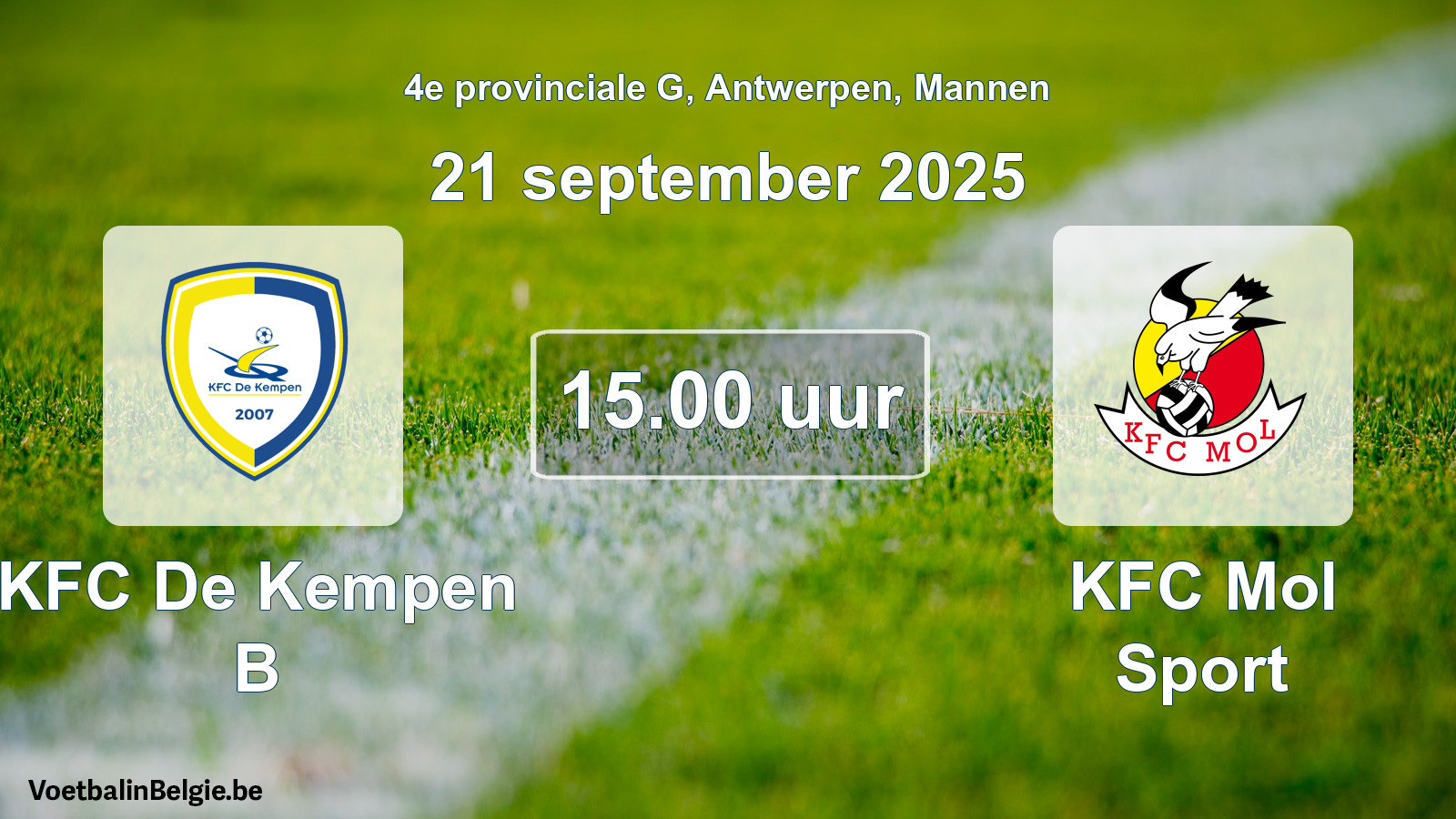 Geplantes Spiel männer-Fußball: KFC De Kempen B - KFC Mol Sport (21 September 2025)