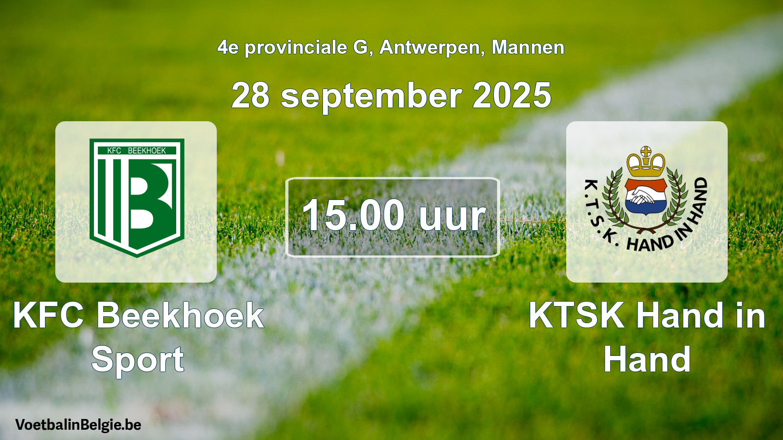 Geplantes Spiel männer-Fußball: KFC Beekhoek Sport - KTSK Hand in Hand (28 September 2025)