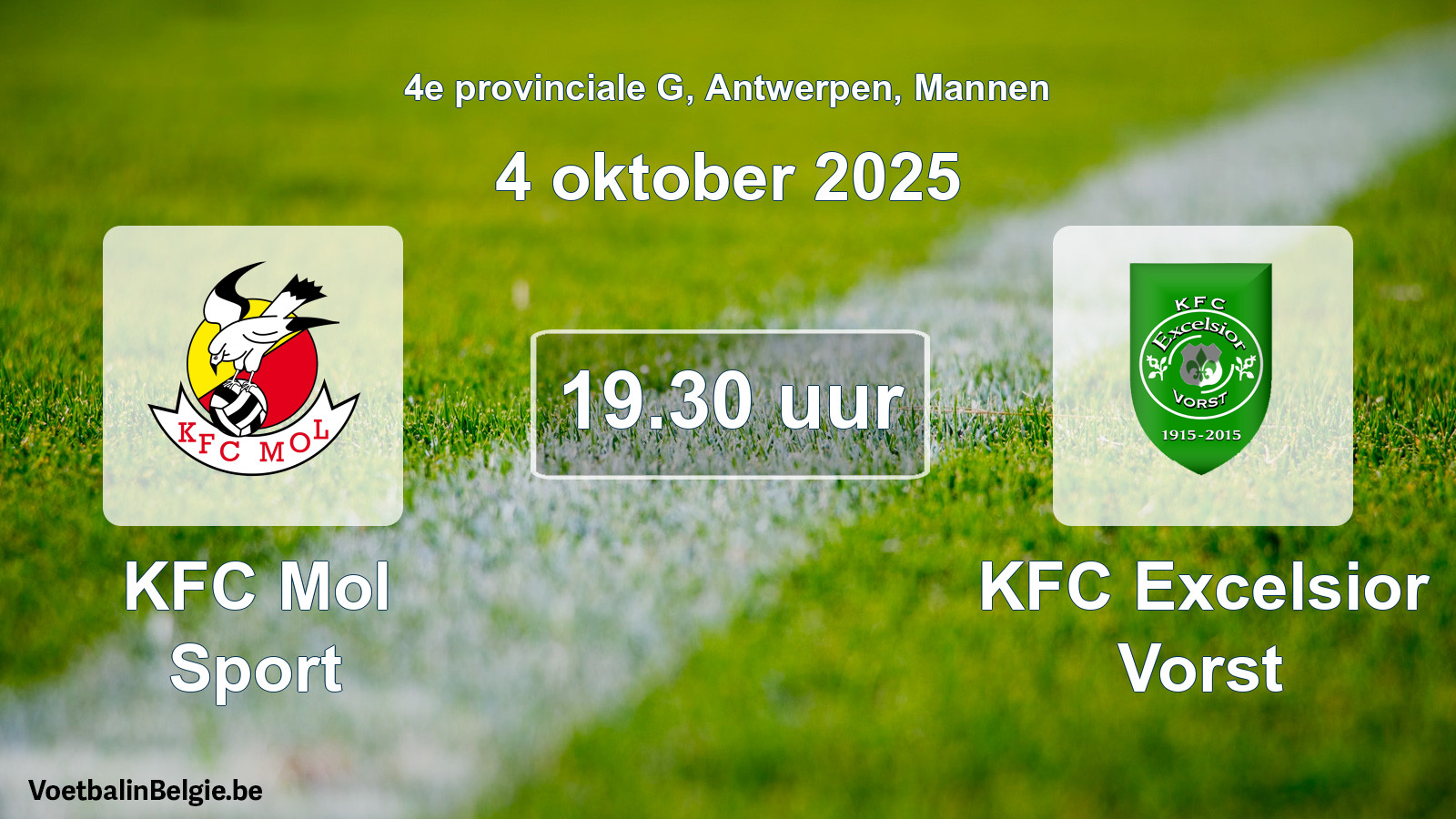 Scheduled match men football: KFC Mol Sport - KFC Excelsior Vorst (4 October 2025)