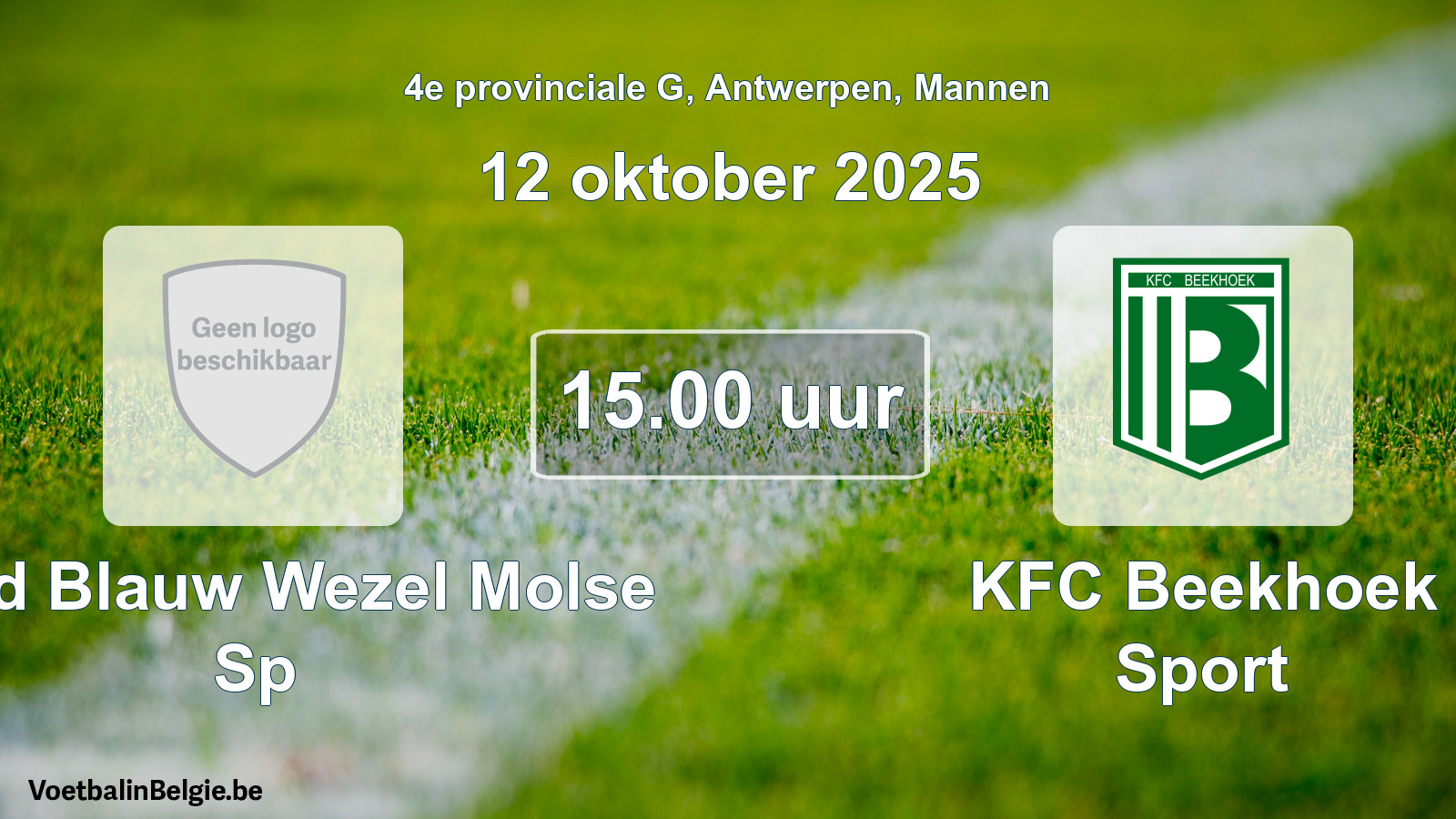 Geplande wedstrijd mannenvoetbal: Rood Blauw Wezel Molse Sp - KFC Beekhoek Sport (12 oktober 2025)