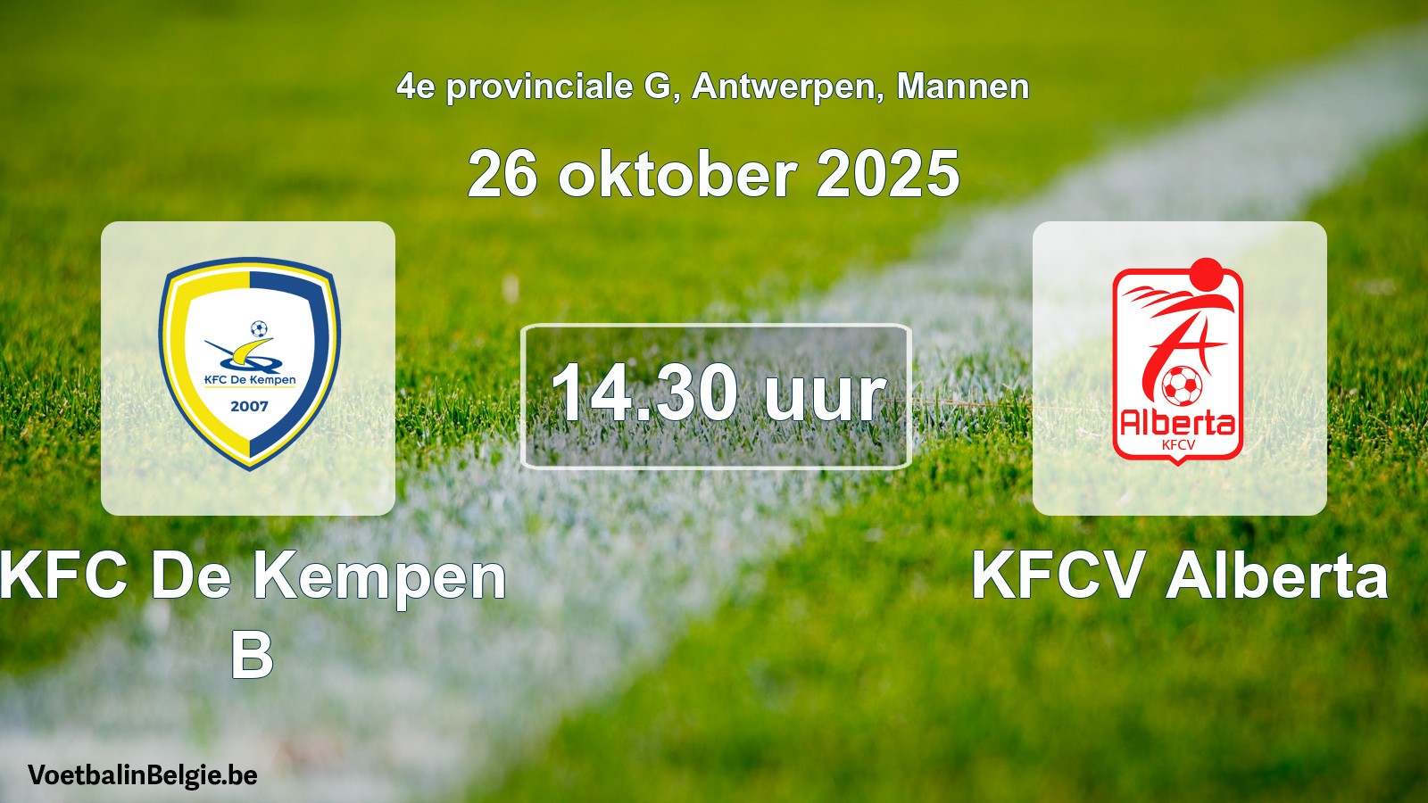 Scheduled match men football: KFC De Kempen B - KFCV Alberta (26 October 2025)