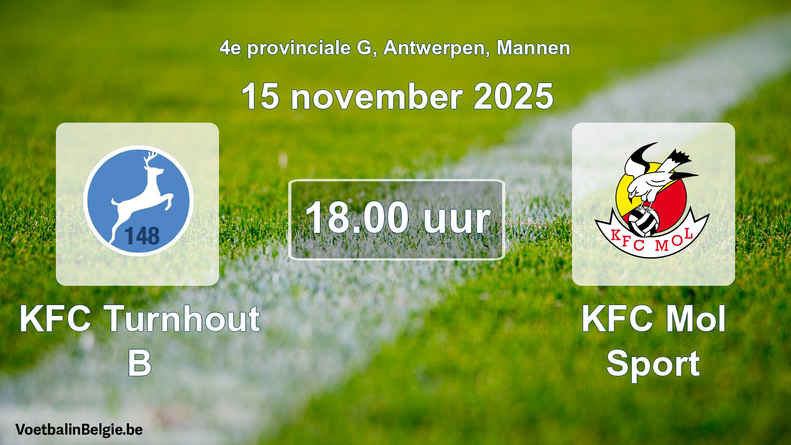 Scheduled match men football: KFC Turnhout B - KFC Mol Sport (15 November 2025)