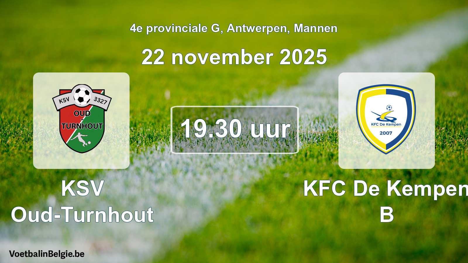 Geplande wedstrijd mannenvoetbal: KSV Oud-Turnhout - KFC De Kempen B (22 november 2025)
