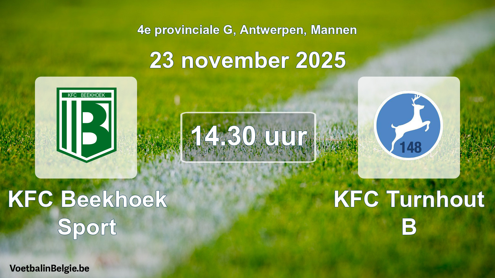 Geplande wedstrijd mannenvoetbal: KFC Beekhoek Sport - KFC Turnhout B (23 november 2025)