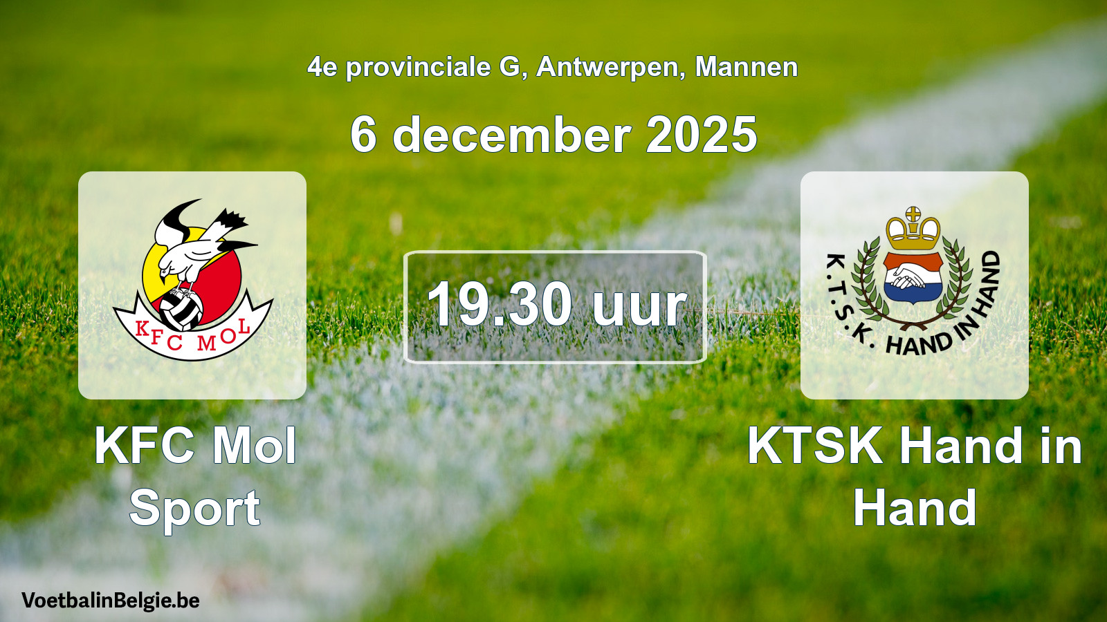 Scheduled match men football: KFC Mol Sport - KTSK Hand in Hand (6 December 2025)
