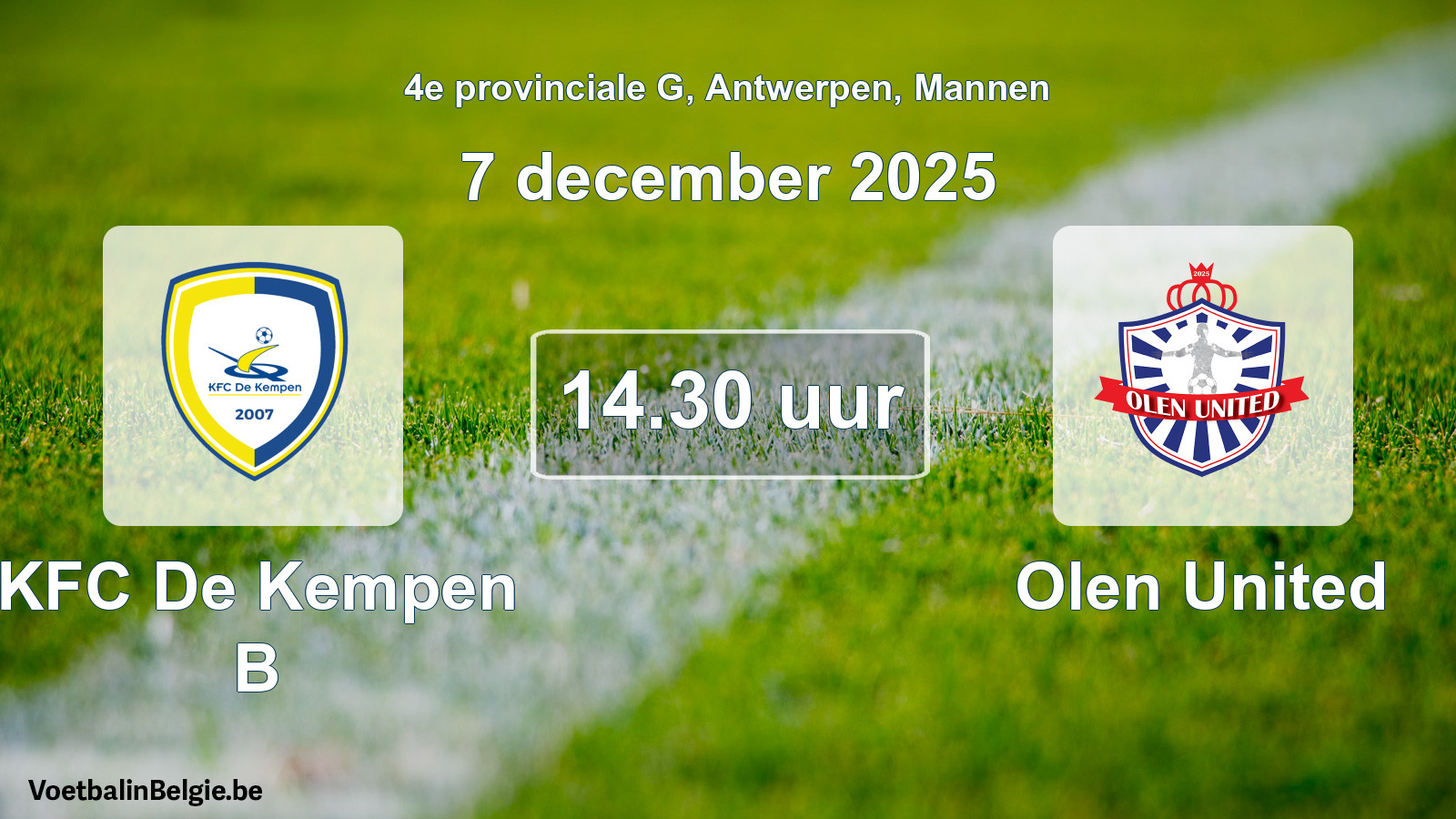 Geplantes Spiel männer-Fußball: KFC De Kempen B - Olen United (7 Dezember 2025)