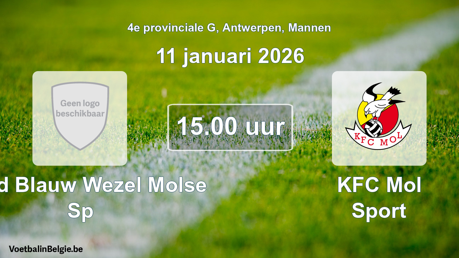 Scheduled match men football: Rood Blauw Wezel Molse Sp - KFC Mol Sport (11 January 2026)