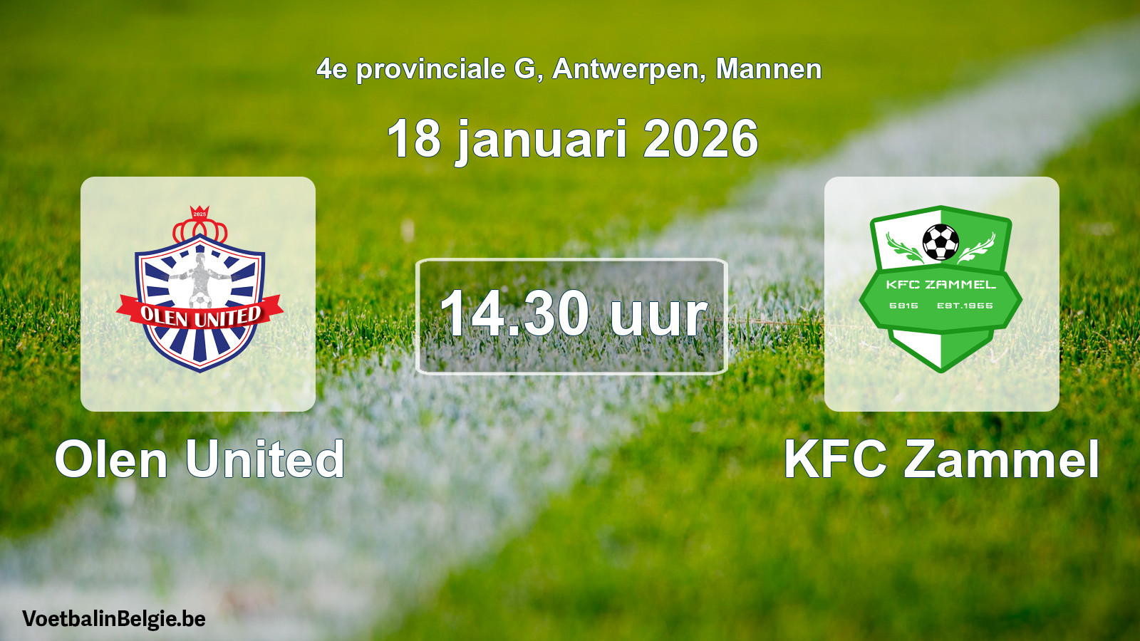 Match prévu football hommes: Olen United - KFC Zammel (18 janvier 2026)
