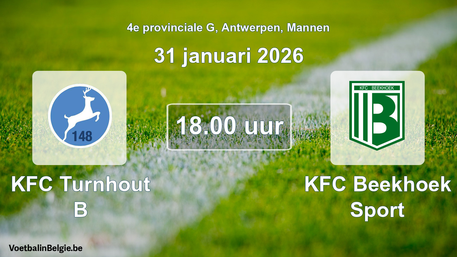 Geplande wedstrijd mannenvoetbal: KFC Turnhout B - KFC Beekhoek Sport (31 januari 2026)