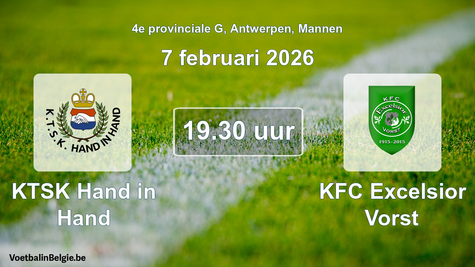 Scheduled match men football: KTSK Hand in Hand - KFC Excelsior Vorst (7 February 2026)