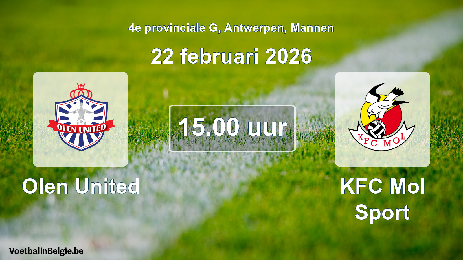 Geplantes Spiel männer-Fußball: Olen United - KFC Mol Sport (22 Februar 2026)