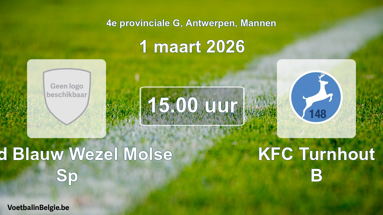 Scheduled match men football: Rood Blauw Wezel Molse Sp - KFC Turnhout B (1 March 2026)