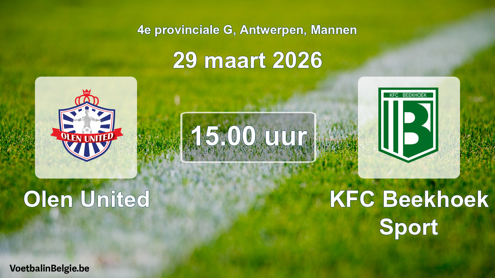 Scheduled match men football: Olen United - KFC Beekhoek Sport (29 March 2026)