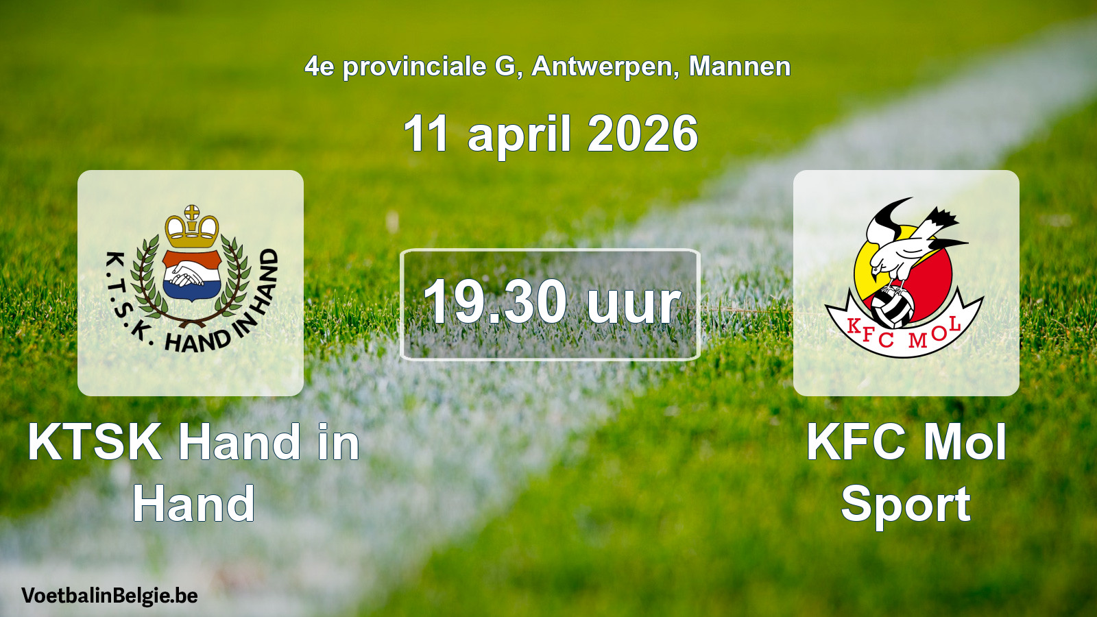 Scheduled match men football: KTSK Hand in Hand - KFC Mol Sport (11 April 2026)