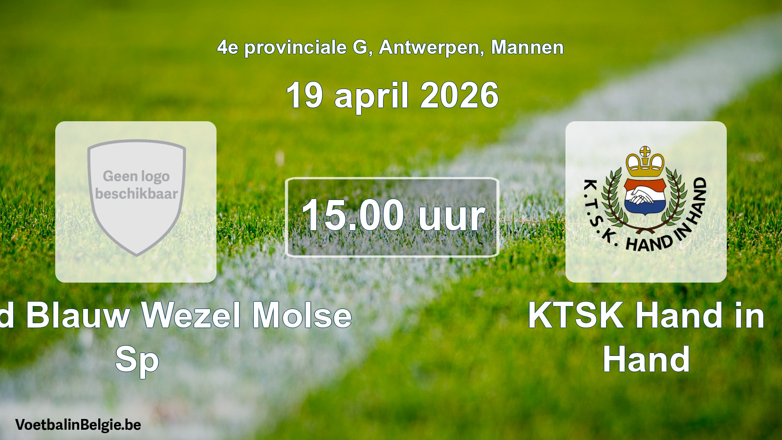 Scheduled match men football: Rood Blauw Wezel Molse Sp - KTSK Hand in Hand (19 April 2026)