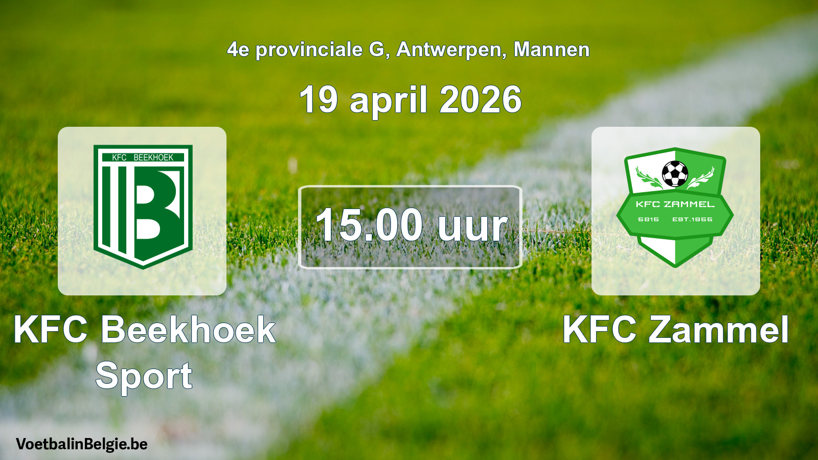 Geplande wedstrijd mannenvoetbal: KFC Beekhoek Sport - KFC Zammel (19 april 2026)