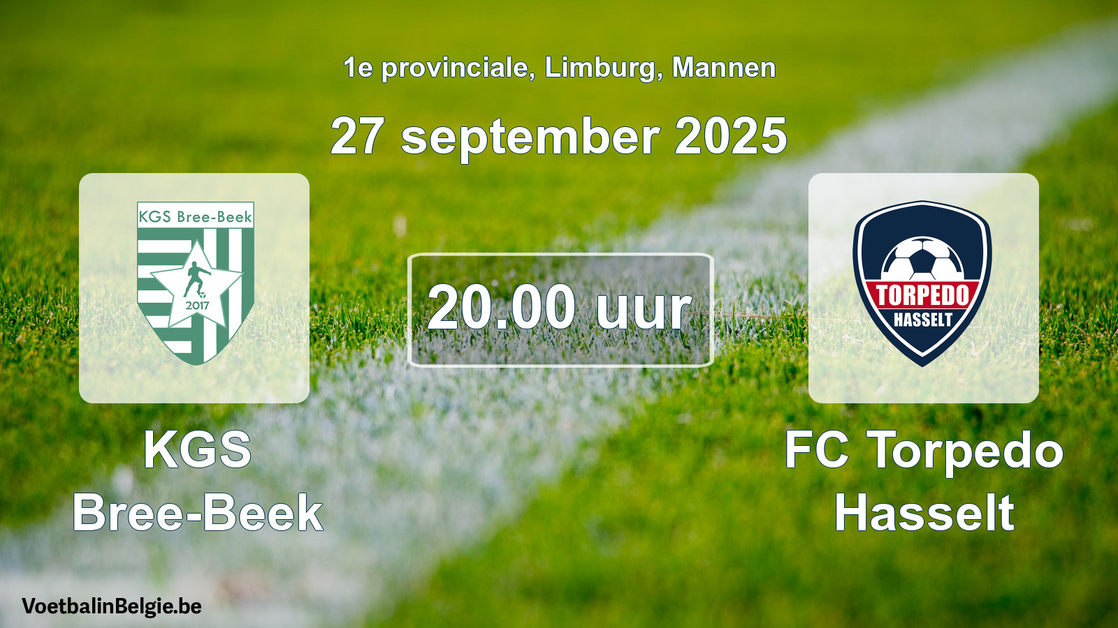 Scheduled match men football: KGS Bree-Beek - FC Torpedo Hasselt (27 September 2025)