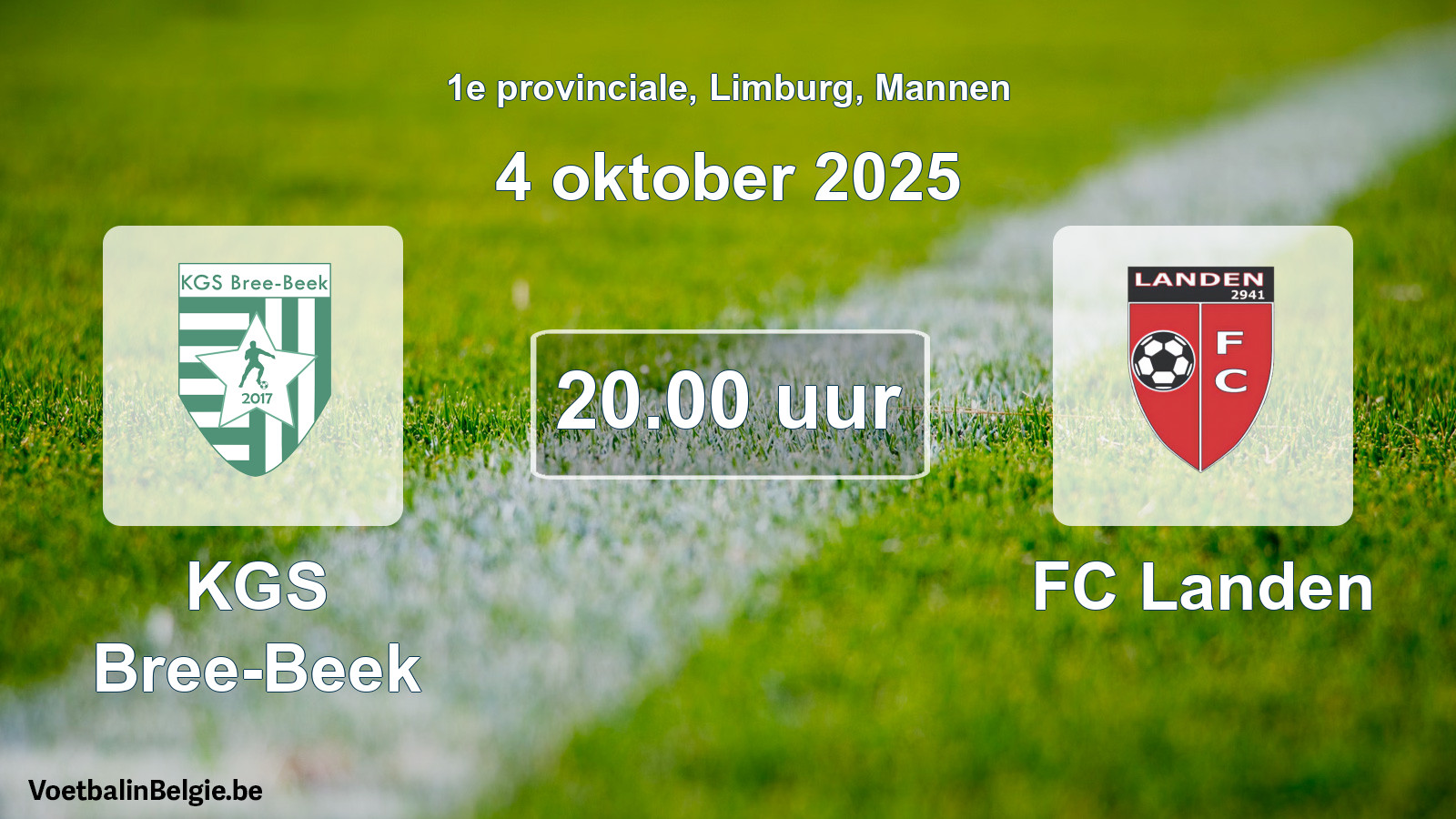 Geplande wedstrijd mannenvoetbal: KGS Bree-Beek - FC Landen (4 oktober 2025)
