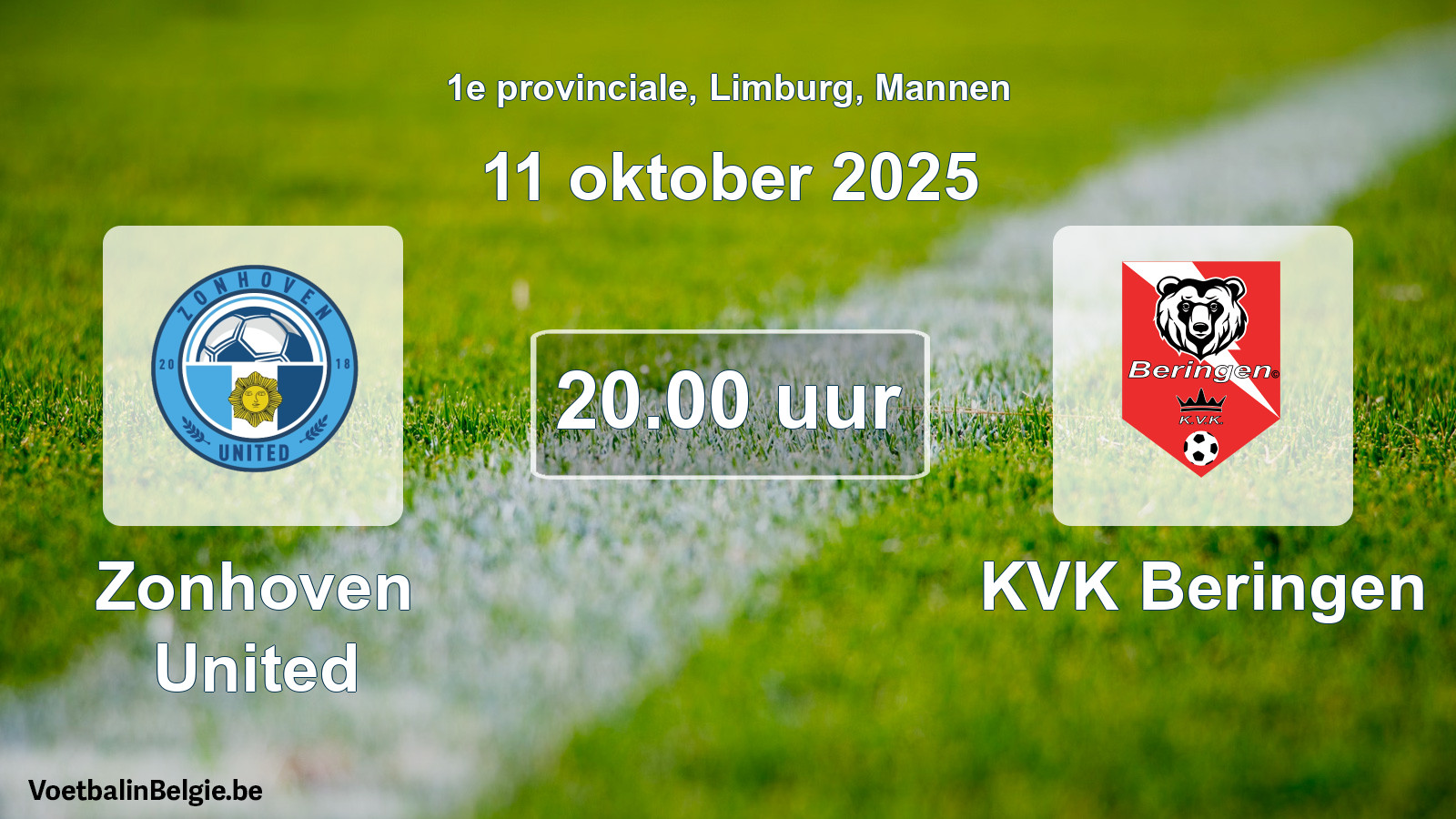 Match prévu football hommes: Zonhoven United - KVK Beringen (11 octobre 2025)