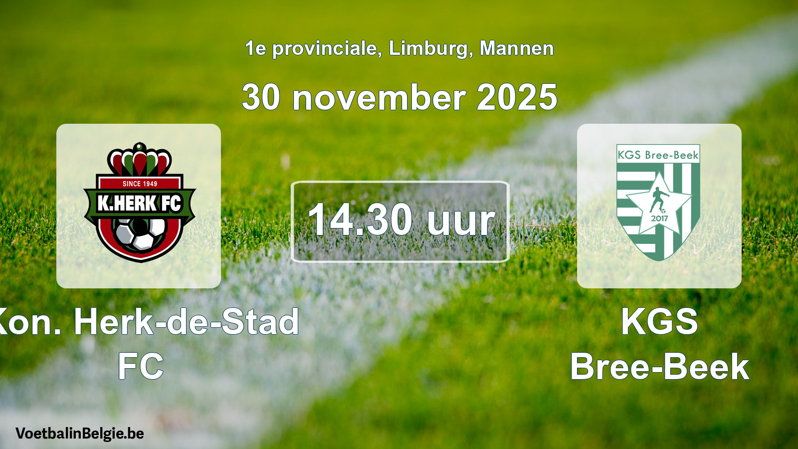Geplande wedstrijd mannenvoetbal: Kon. Herk-de-Stad FC - KGS Bree-Beek (30 november 2025)